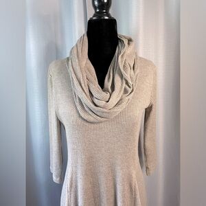 Robbie Bee Oatmeal 3/4 Sleeve Knit Dress with Infinity Scarf size S